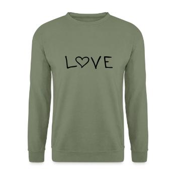 Love - Unisex Pullover - Armeegrün - Vorne - Alina (178cm) & Michal (187cm)