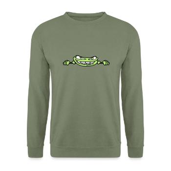 verstecken rahmen text schreiben mauer wand meme g - Unisex Pullover - Armeegrün - Vorne - Alina (178cm) & Michal (187cm)