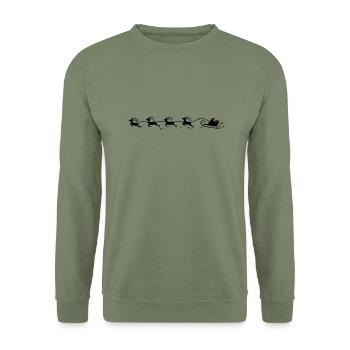 Weihnachten - Schlitten Elche - Unisex Pullover - Armeegrün - Vorne - Alina (178cm) & Michal (187cm)
