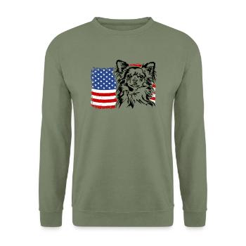 Chihuahua US Amérique Drapeau Chiens Chien Wilsigns - Sweat-shirt Unisexe - vert militaire - Devant - Alina (178cm) & Michal (187cm)