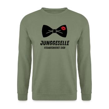 Junggeselle verabschiedet sich - JGA Bräutigam - Unisex Pullover - Armeegrün - Vorne - Alina (178cm) & Michal (187cm)