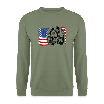 Cavalier King Charles Spaniel US America Flag - Unisex Sweatshirt - army green - Front - Alina (178cm) & Michal (187cm)