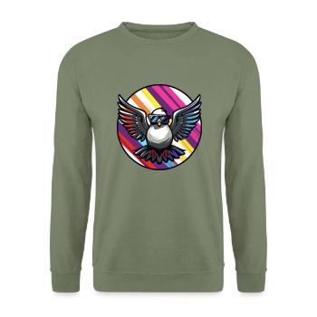 Taube Vogel Cool Comic - Unisex Pullover - Armeegrün - Vorne - Alina (178cm) & Michal (187cm)