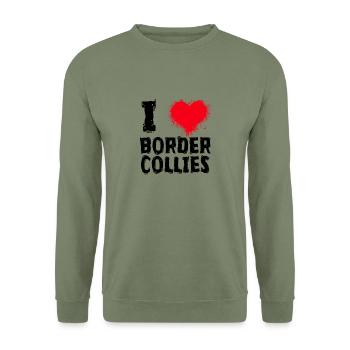 I LOVE BORDER COLLIE DOGS - Unisex Pullover - Armeegrün - Vorne - Alina (178cm) & Michal (187cm)