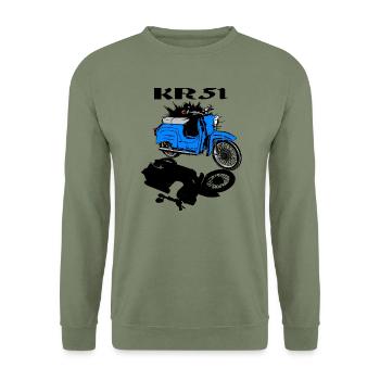 Simson Schwalbe Moped - Unisex Pullover - Armeegrün - Vorne - Alina (178cm) & Michal (187cm)
