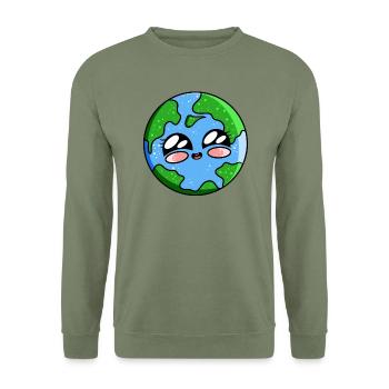 Terre Kawaii - Sweat-shirt Unisexe - vert militaire - Devant - Alina (178cm) & Michal (187cm)