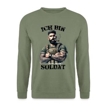 Soldat mit Zigarre - Militär - Unisex Pullover - Armeegrün - Vorne - Alina (178cm) & Michal (187cm)