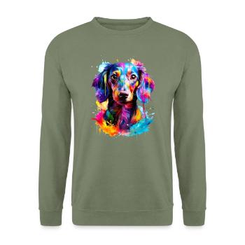 Chien teckel peint - Sweat-shirt Unisexe - vert militaire - Devant - Alina (178cm) & Michal (187cm)