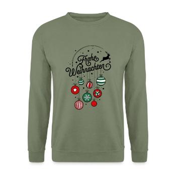 Frohe Weihnachten Ugly Christmas Sweater Geschenk - Unisex Pullover - Armeegrün - Vorne - Alina (178cm) & Michal (187cm)
