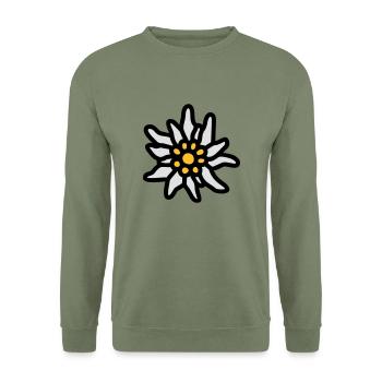 T-Shirt "Edelweiss" for , Dirndl, - Unisex Sweatshirt - army green - Front - Alina (178cm) & Michal (187cm)