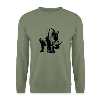 White Rhinoceros (shadow only) - Unisex Sweatshirt - army green - Front - Alina (178cm) & Michal (187cm)