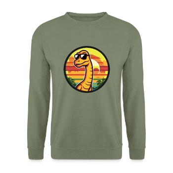 Dinosaurier brontosaurus Comic - Unisex Pullover - Armeegrün - Vorne - Alina (178cm) & Michal (187cm)