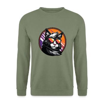 Katze Comic Cool - Unisex Pullover - Armeegrün - Vorne - Alina (178cm) & Michal (187cm)