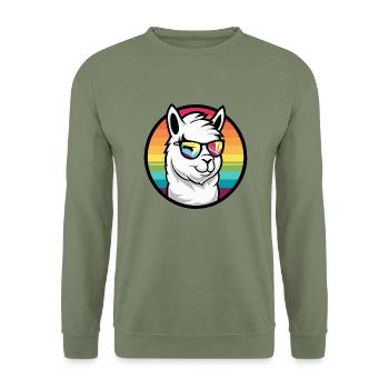 Alpaka Llama Cool Comic - Unisex Pullover - Armeegrün - Vorne - Alina (178cm) & Michal (187cm)