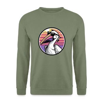 Pélican oiseau bande dessinée cool - Sweat-shirt Unisexe - vert militaire - Devant - Alina (178cm) & Michal (187cm)