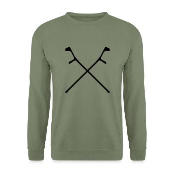 gekreuzte Krücken - Unisex Pullover - Armeegrün - Vorne - Alina (178cm) & Michal (187cm)