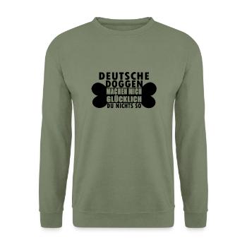 Deutsche Dogge Hunde Shirt Geschenk - Unisex Pullover - Armeegrün - Vorne - Alina (178cm) & Michal (187cm)