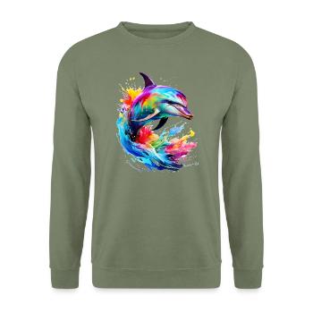 Dauphin peint - Sweat-shirt Unisexe - vert militaire - Devant - Alina (178cm) & Michal (187cm)