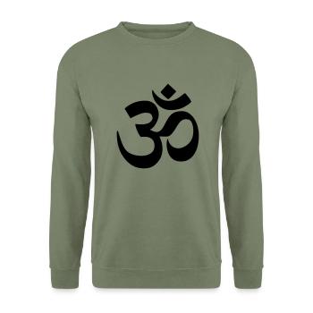 AUM OM Devanagari 1c - Sweat-shirt Unisexe - vert militaire - Devant - Alina (178cm) & Michal (187cm)