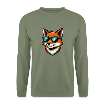 Fox Comic Sunglasses - Unisex Sweatshirt - army green - Front - Alina (178cm) & Michal (187cm)