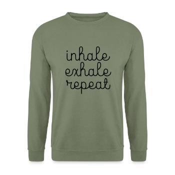 Inhale, Exhale, Repeat - Unisex Sweatshirt - army green - Front - Alina (178cm) & Michal (187cm)