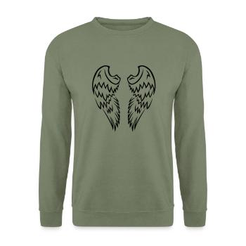 Engel Flügel Wings - Unisex Pullover - Armeegrün - Vorne - Alina (178cm) & Michal (187cm)