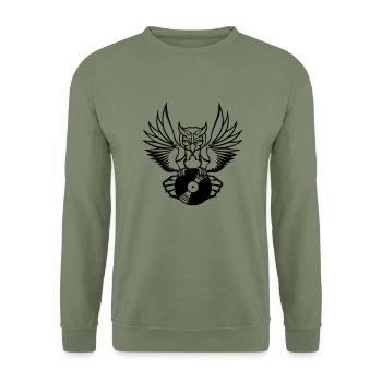 vinyl dj platte auflegen musik party feiern spass - Unisex Pullover - Armeegrün - Vorne - Alina (178cm) & Michal (187cm)