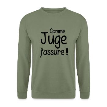 Juge / Justice / Loi / Tribunal / Magistrat - Sweat-shirt Unisexe - vert militaire - Devant - Alina (178cm) & Michal (187cm)