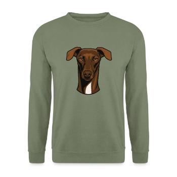 Galgo Español Portrait de tête - 20250604 - Sweat-shirt Unisexe - vert militaire - Devant - Alina (178cm) & Michal (187cm)