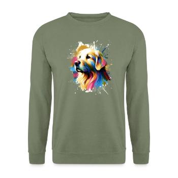 Bunter Hund Kunstwerk Hunde - Unisex Pullover - Armeegrün - Vorne - Alina (178cm) & Michal (187cm)