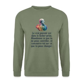 T-shirts Stoïcisme : L'inspiration à portée de soi - Sweat-shirt Unisexe - vert militaire - Devant - Alina (178cm) & Michal (187cm)
