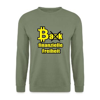 Bitcoin vs Bank - Unisex Pullover - Armeegrün - Vorne - Alina (178cm) & Michal (187cm)