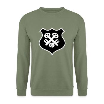 Zunftsymbold Schlosser - Unisex Pullover - Armeegrün - Vorne - Alina (178cm) & Michal (187cm)