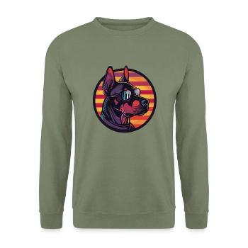 Dobermann Hund Cool Comic - Unisex Pullover - Armeegrün - Vorne - Alina (178cm) & Michal (187cm)