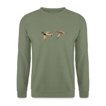 Couple de canards colverts en vol - Photographie - Sweat-shirt Unisexe - vert militaire - Devant - Alina (178cm) & Michal (187cm)