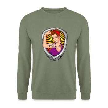 pin up - Unisex Pullover - Armeegrün - Vorne - Alina (178cm) & Michal (187cm)