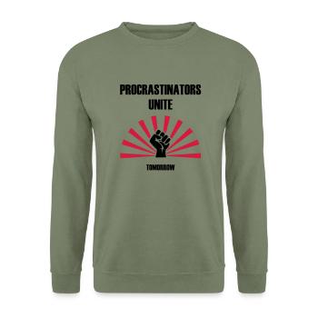 Procrastinators unite... tomorrow - Unisex Pullover - Armeegrün - Vorne - Alina (178cm) & Michal (187cm)