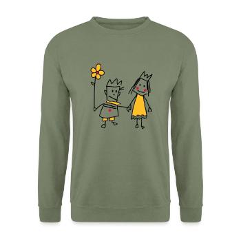 Stick figure in love Queen Flower Valentine's Day - Unisex Sweatshirt - army green - Front - Alina (178cm) & Michal (187cm)