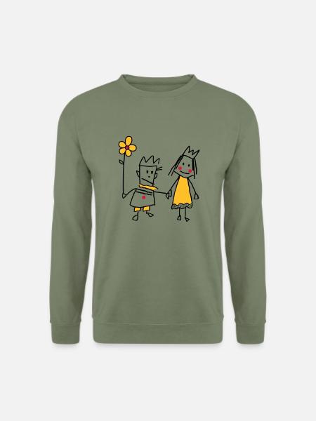 Strichmännchen verliebt Königin Blume Valentinstag - Unisex Pullover - Armeegrün