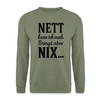 Je peux aussi être gentille mais n’apporte pas d’humour - Sweat-shirt Unisexe - vert militaire - Devant - Alina (178cm) & Michal (187cm)
