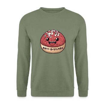 Nett-Brötchen | Mett | Comic - Unisex Pullover - Armeegrün - Vorne - Alina (178cm) & Michal (187cm)
