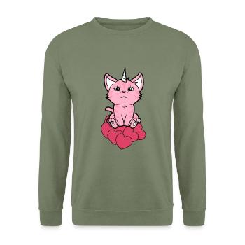 Unicorn Cat Cats Kitten Baby Heart Fantasy - Unisex Sweatshirt - army green - Front - Alina (178cm) & Michal (187cm)
