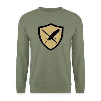 Feder und Schwert Wappen - Unisex Pullover - Armeegrün - Vorne - Alina (178cm) & Michal (187cm)