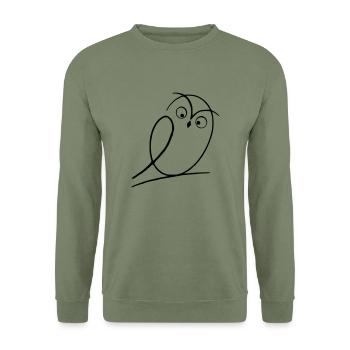 Eule in einfacher Strichzeichnung mit Augen - Unisex Pullover - Armeegrün - Vorne - Alina (178cm) & Michal (187cm)