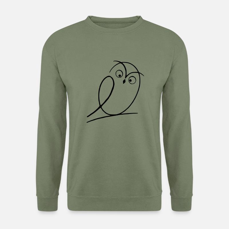 Eule in einfacher Strichzeichnung mit Augen - Unisex Pullover - Armeegrün