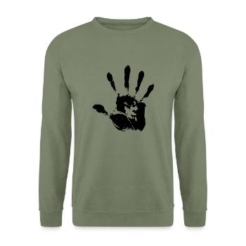 black_hand - Unisex Pullover - Armeegrün - Vorne - Alina (178cm) & Michal (187cm)