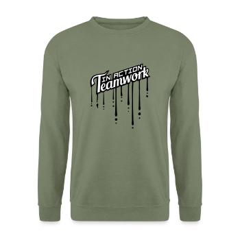 stempel graffiti tropfen freunde logo gemeinsam te - Unisex Sweatshirt - army green - Front - Alina (178cm) & Michal (187cm)