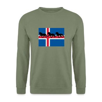 Islandflagge Tölter - Unisex Pullover - Armeegrün - Vorne - Alina (178cm) & Michal (187cm)