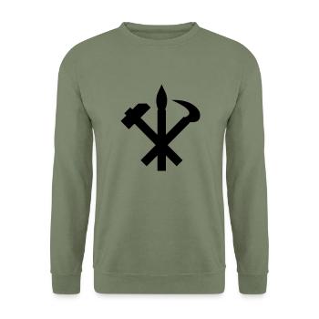 Nordkorea DPRK Wappen Symbol - Unisex Pullover - Armeegrün - Vorne - Alina (178cm) & Michal (187cm)