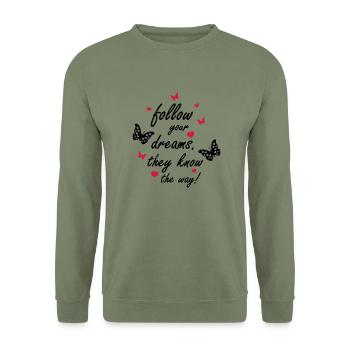 follow_your_dreams_002 - Unisex Pullover - Armeegrün - Vorne - Alina (178cm) & Michal (187cm)